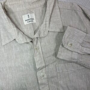 Mutual Weave Button Up Mens‎ Medium Soft Linen Blend Shirt Beige Heather L/S
